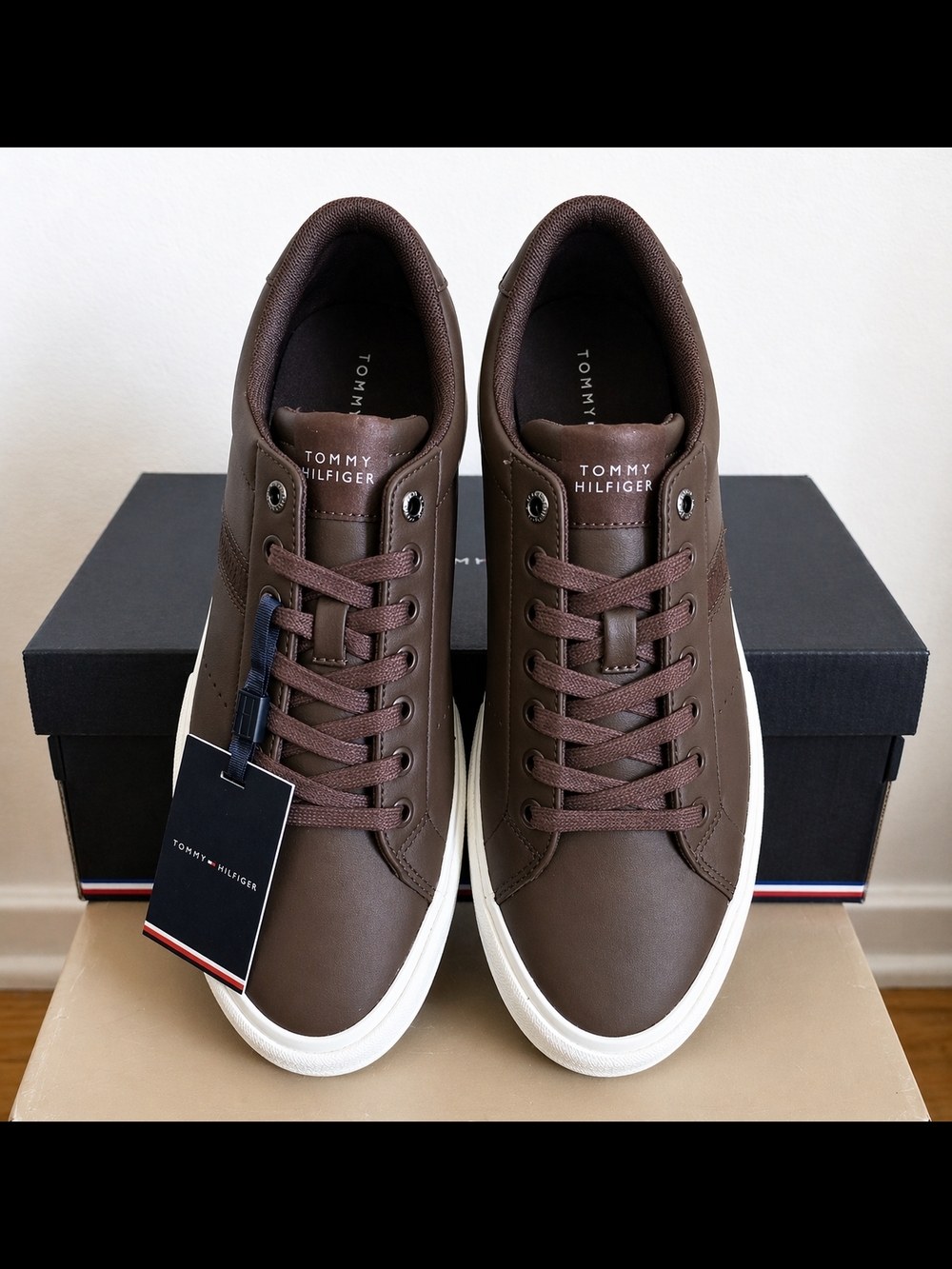 Tommy Hilfiger Brown Low-Top Leather Sneakers